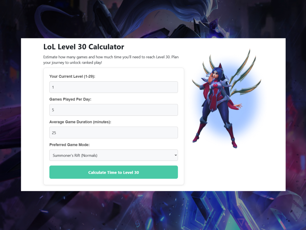 LVL 30 Calculator